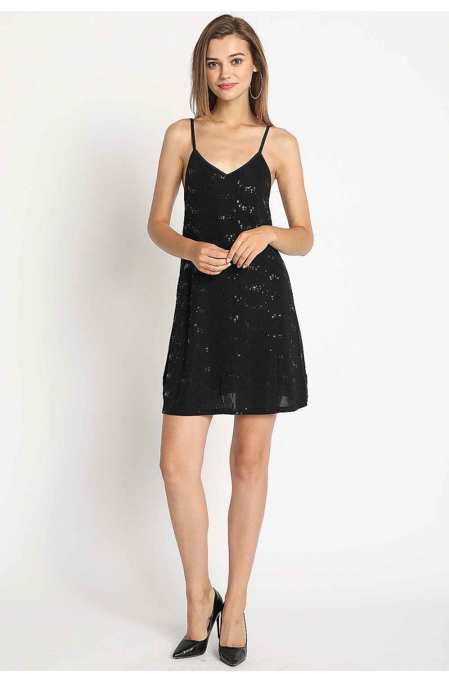 Women Sans Souci Mini Dresses | Sequined Knit Dress Black