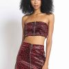 Women Sans Souci Crop Tops | Leopard Faux Leather Zip Up Bandeau Red Black