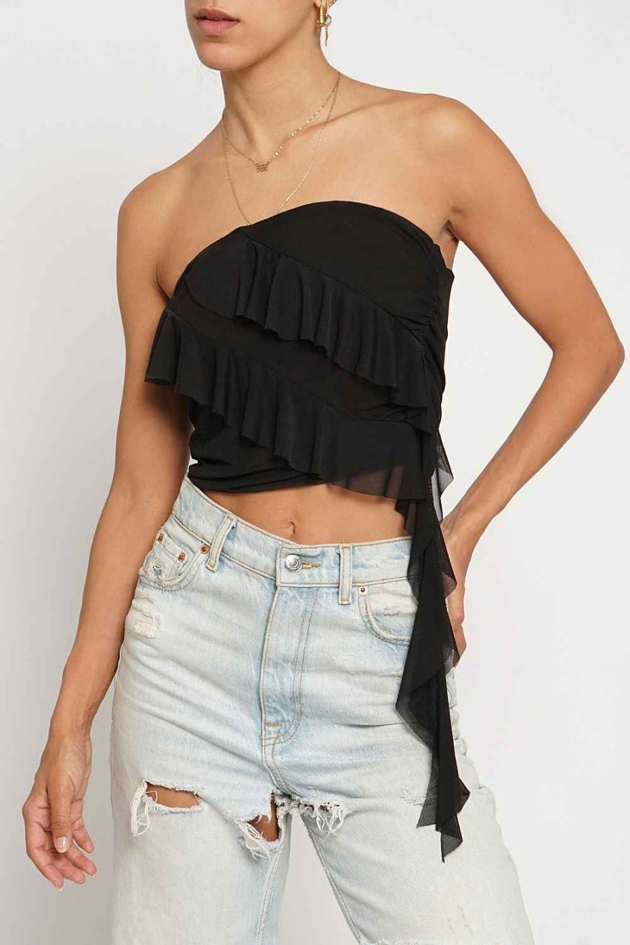 Women Sans Souci Crop Tops | Ruffle Mesh Tube Top