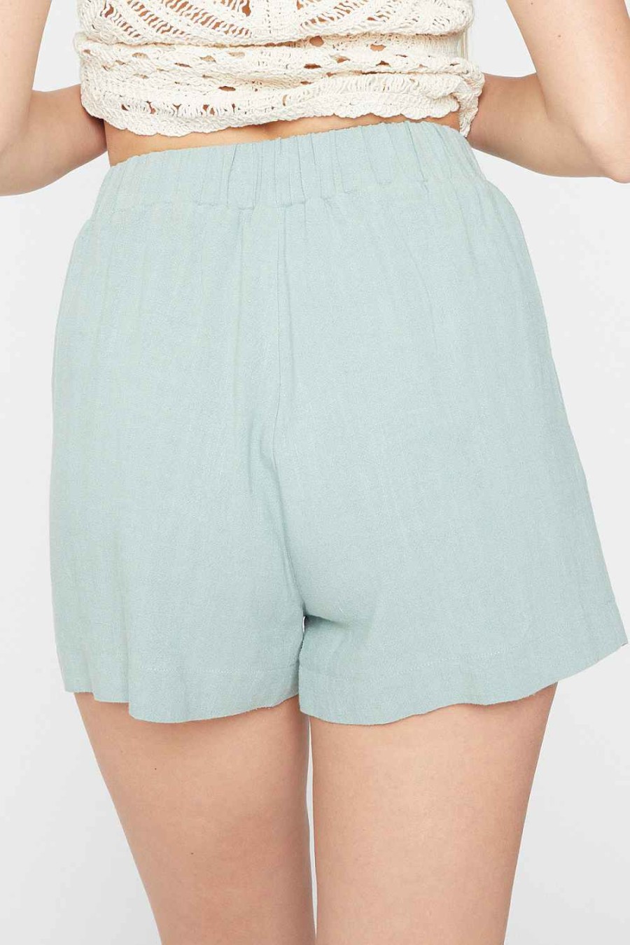 Women Sans Souci High-Waisted | Button Tab Linen Shorts Green