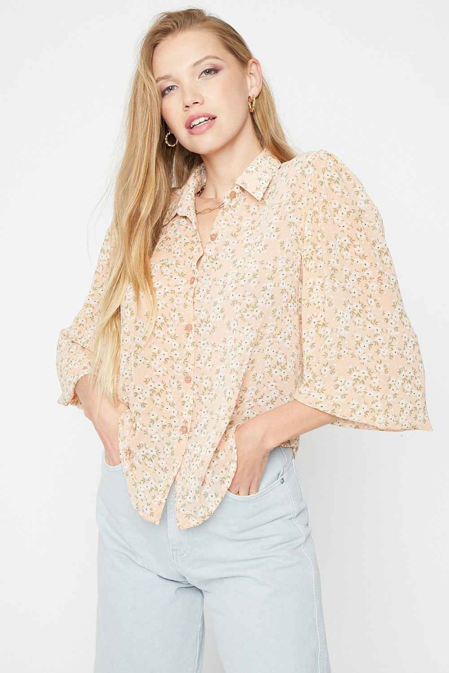 Women Sans Souci 1/2 Sleeve Tops | Floral Georgette Top