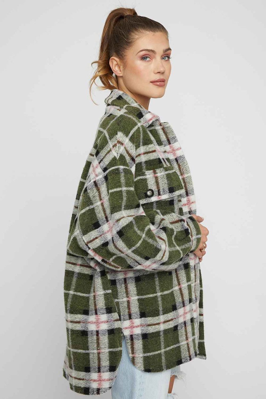 Women Sans Souci Jackets | Big Plaid Shacket