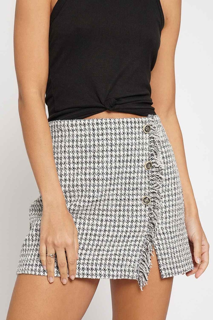 Women Sans Souci Skirts | Frayed Houndstooth Mini Skirt