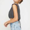 Women Sans Souci Crop Tops | Linen Shoulder Pad Top