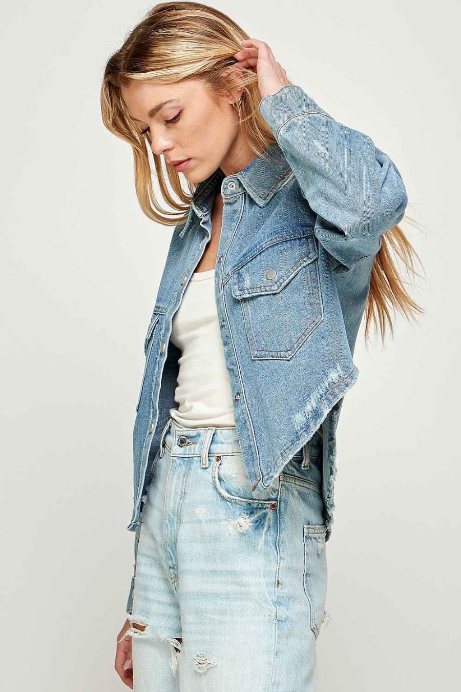 Women Sans Souci Jackets | Cropped Shacket Denim