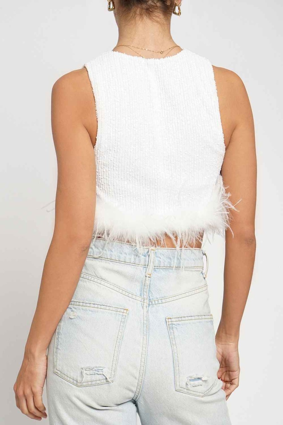 Women Sans Souci Crop Tops | Cropped Feather Sequin Top