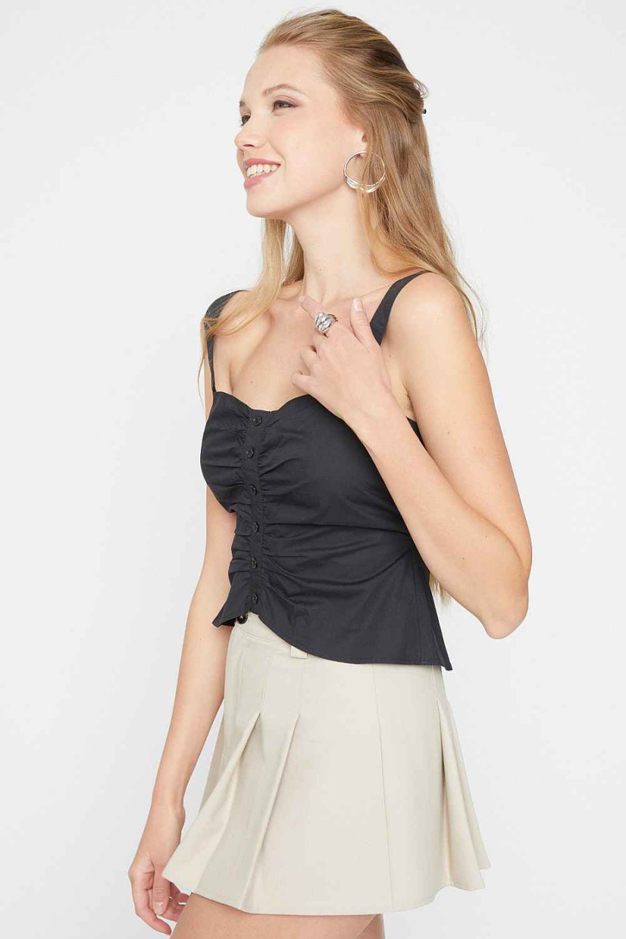 Women Sans Souci Sleeveless Tops | Shirred Button Cami Top