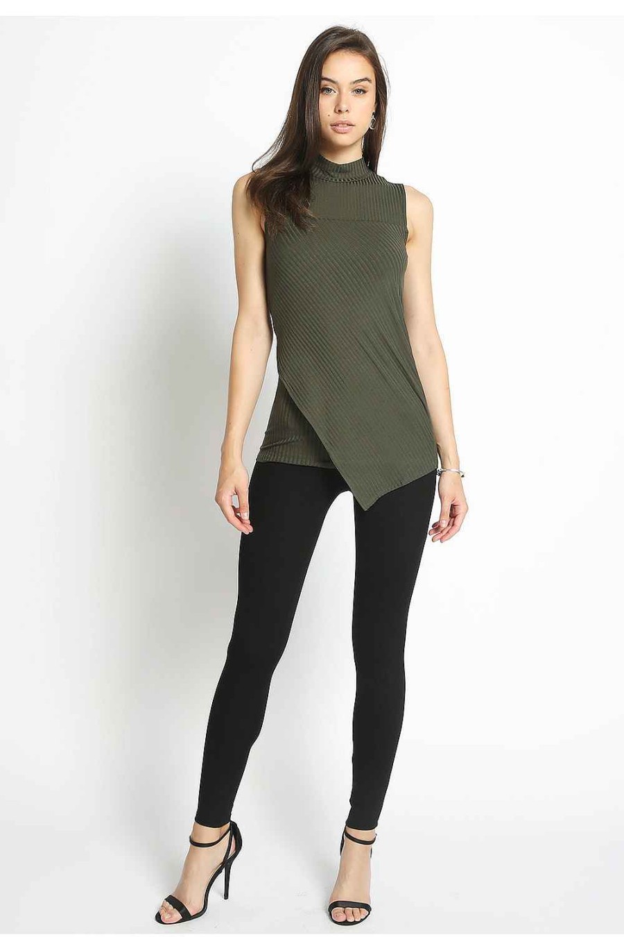 Women Sans Souci Sleeveless Tops | Mock Neck Bias Sleeveless Tunic