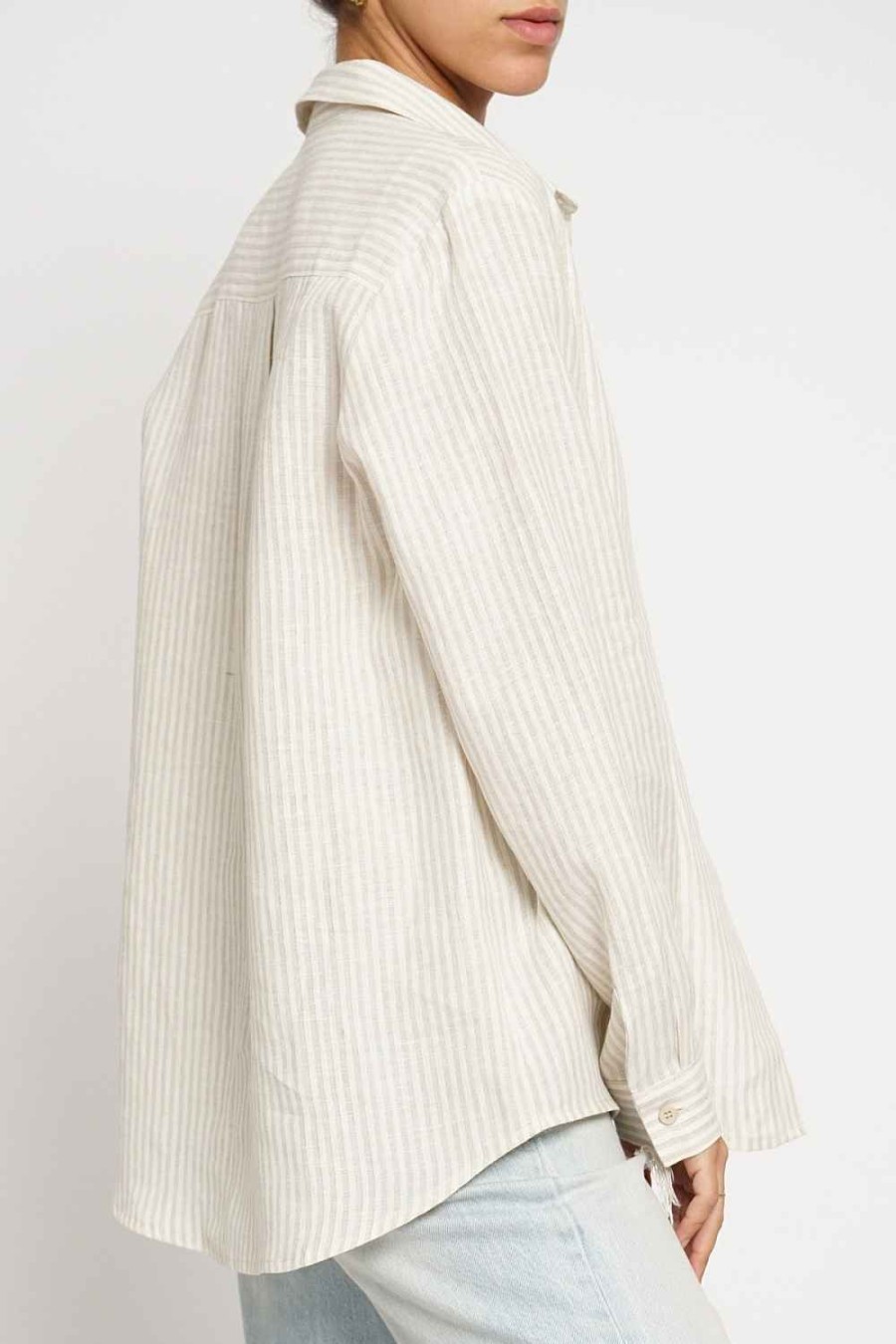 Women Sans Souci Long Sleeve Tops | Striped Linen Shirt