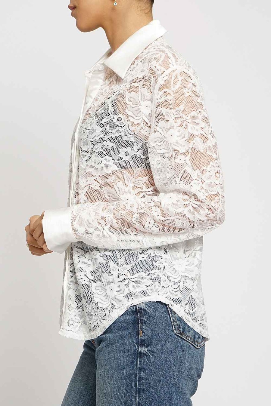 Women Sans Souci Long Sleeve Tops | Lace Button Down Shirt