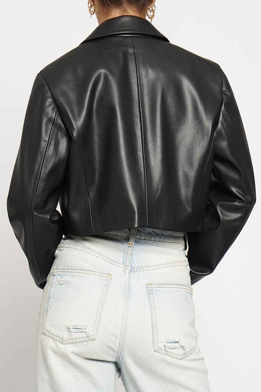 Women Sans Souci Jackets | Pu Zip Front Crop Jacket