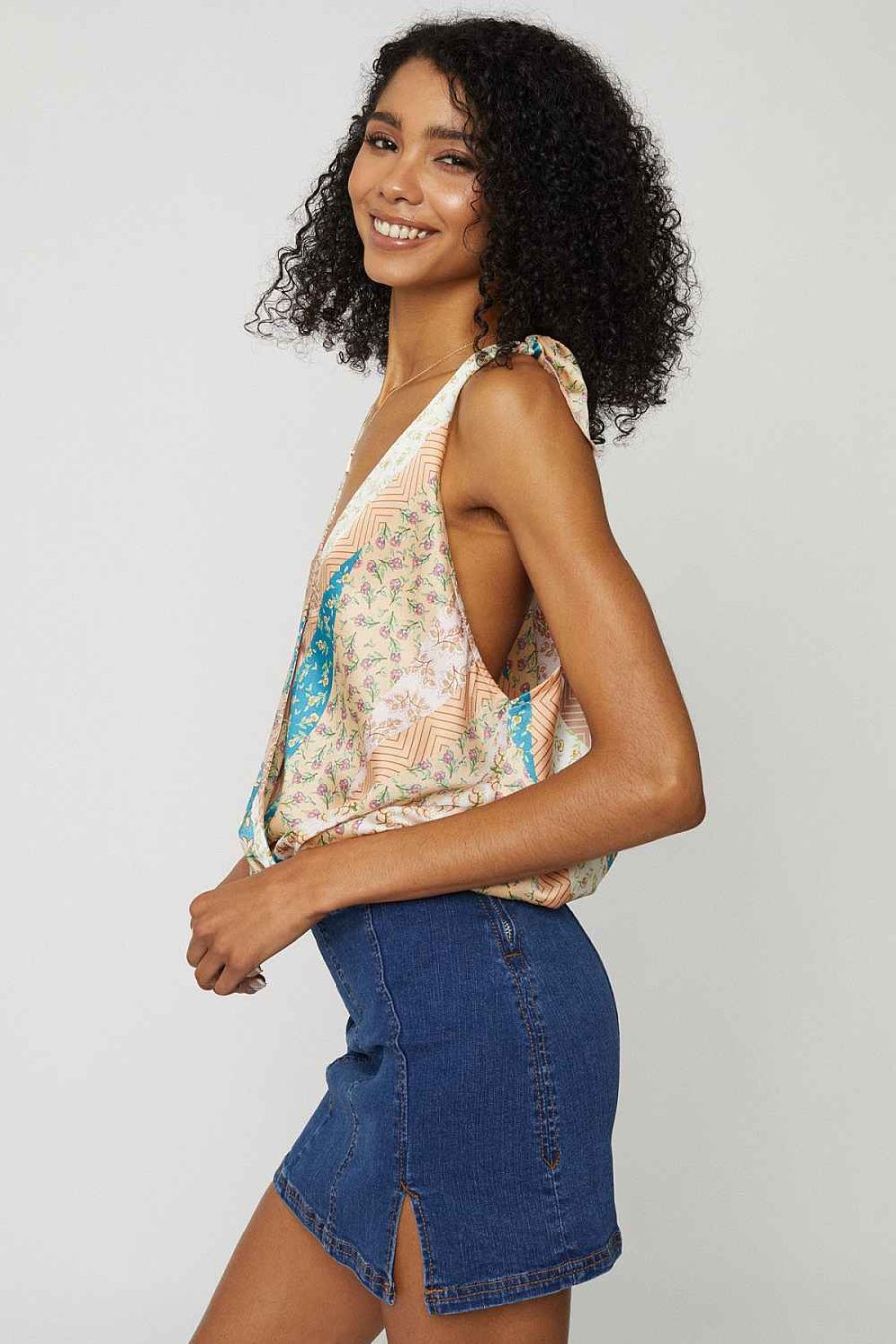 Women Sans Souci Sleeveless Tops | Printed Satin Ribbon Top