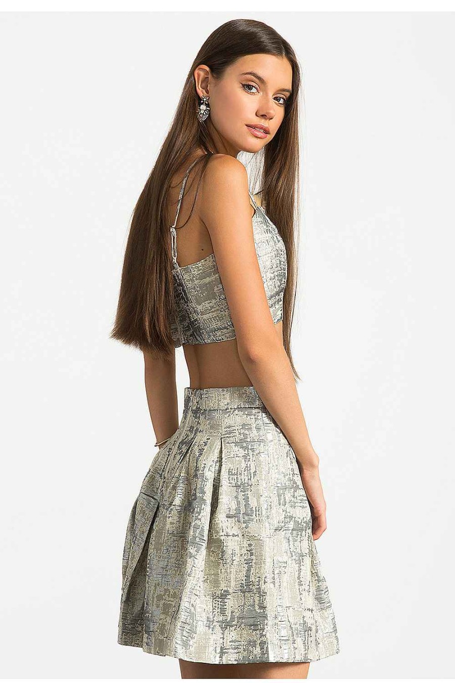 Women Sans Souci Crop Tops | Brocade Crop Top Silver