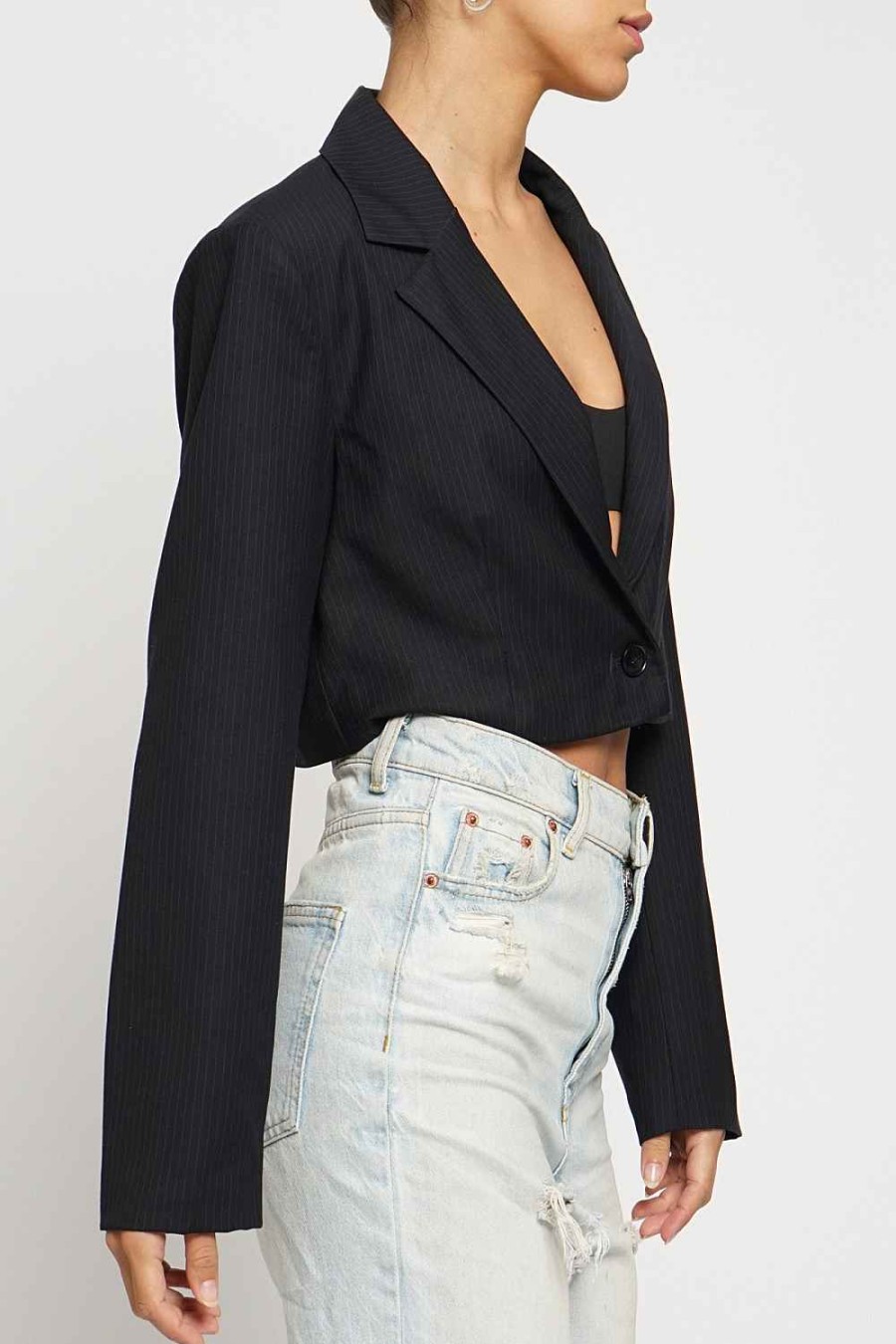 Women Sans Souci Jackets | Pinstripe Cropped Jacket