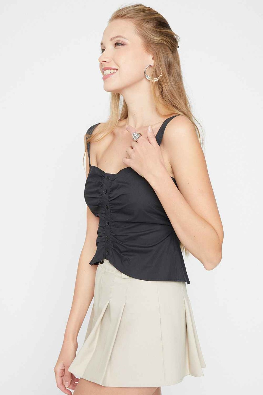 Women Sans Souci Crop Tops | Shirred Button Cami Top