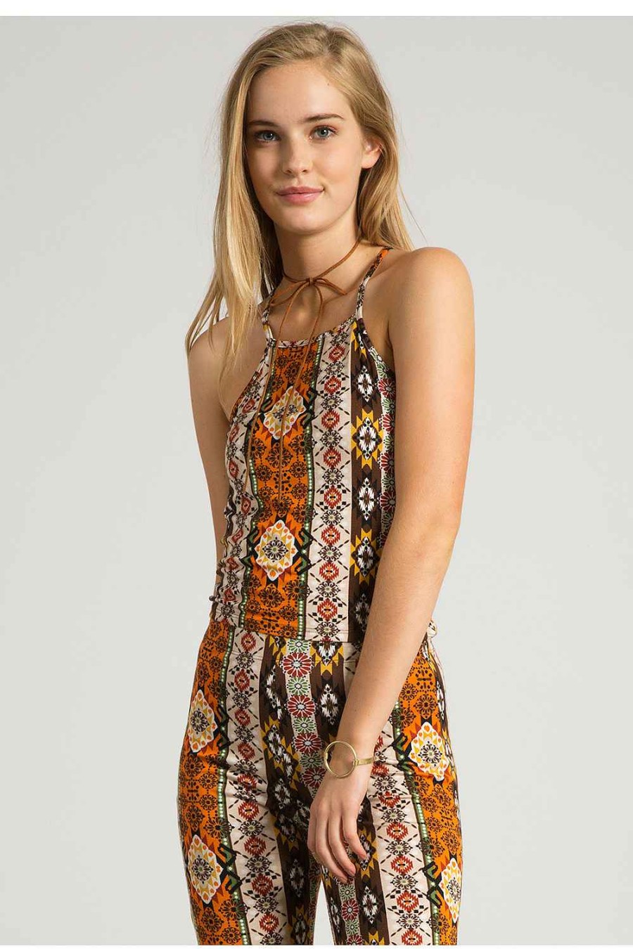 Women Sans Souci Sleeveless Tops | Aztec Print Bib Camisole Multi