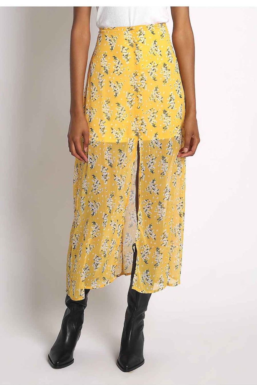 Women Sans Souci Skirts | Floral Midi Skirt Yellow