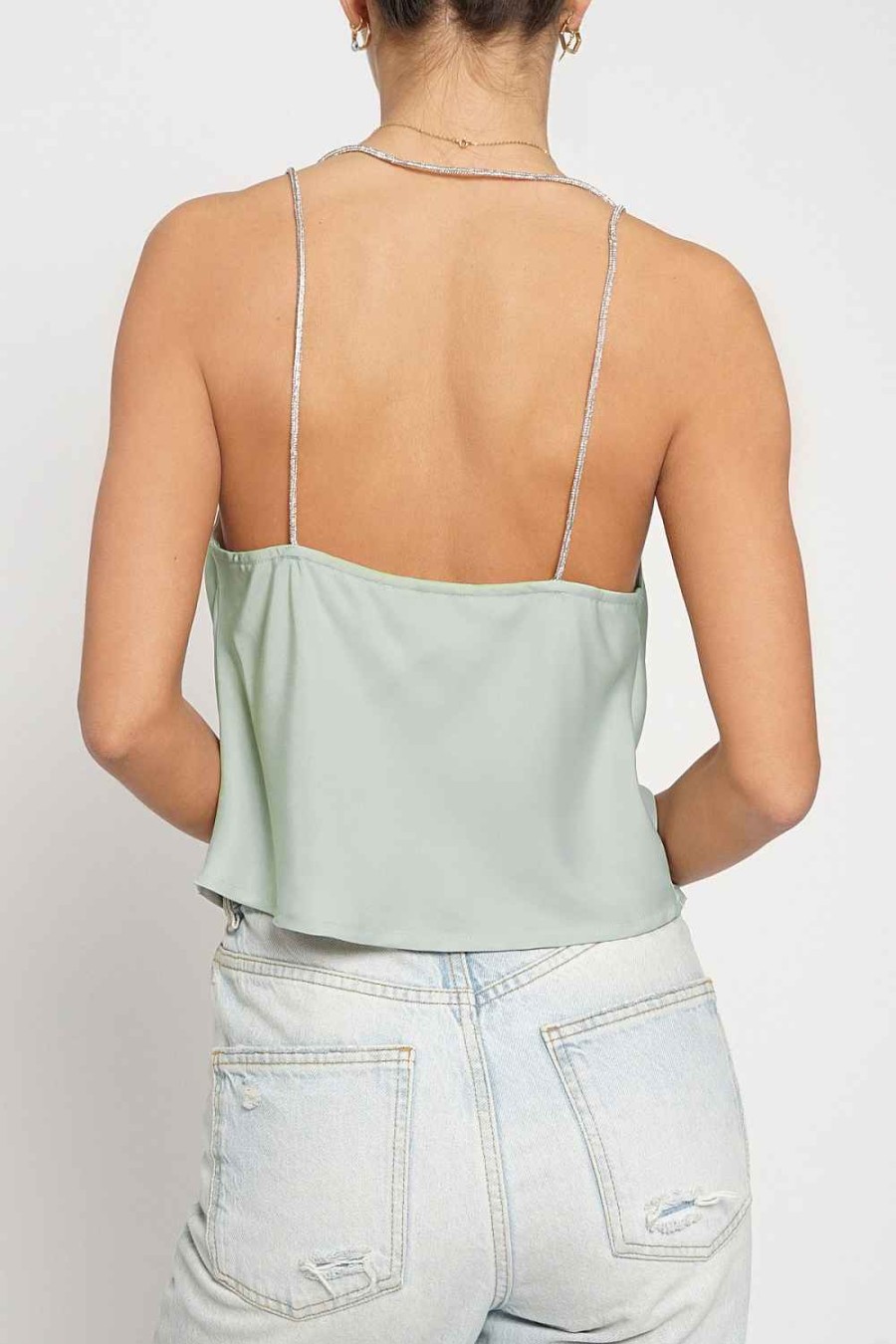 Women Sans Souci Tank Tops | Jewel Strap Cami Sage