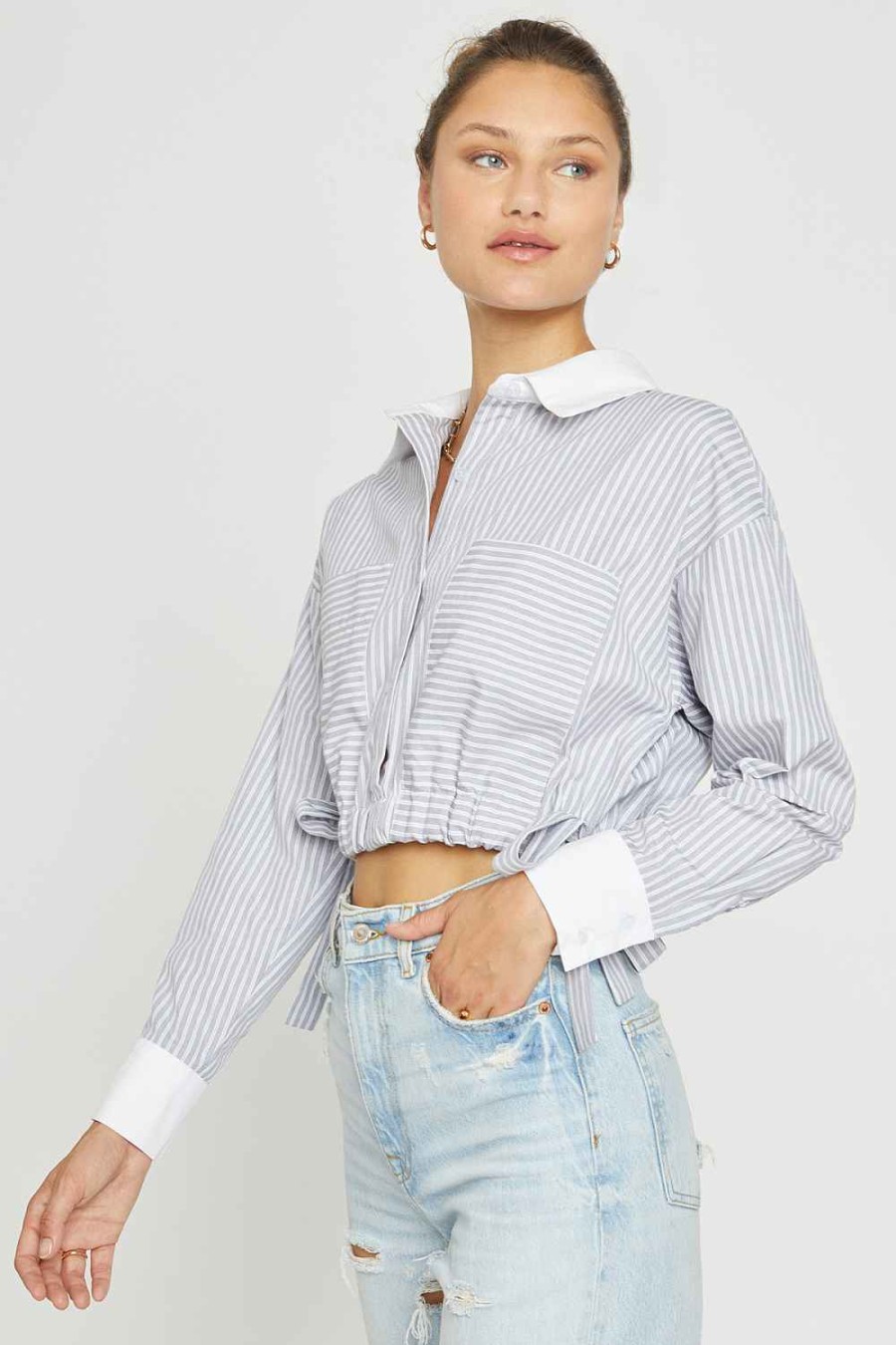 Women Sans Souci Long Sleeve Tops | Stripe Side Tie Top