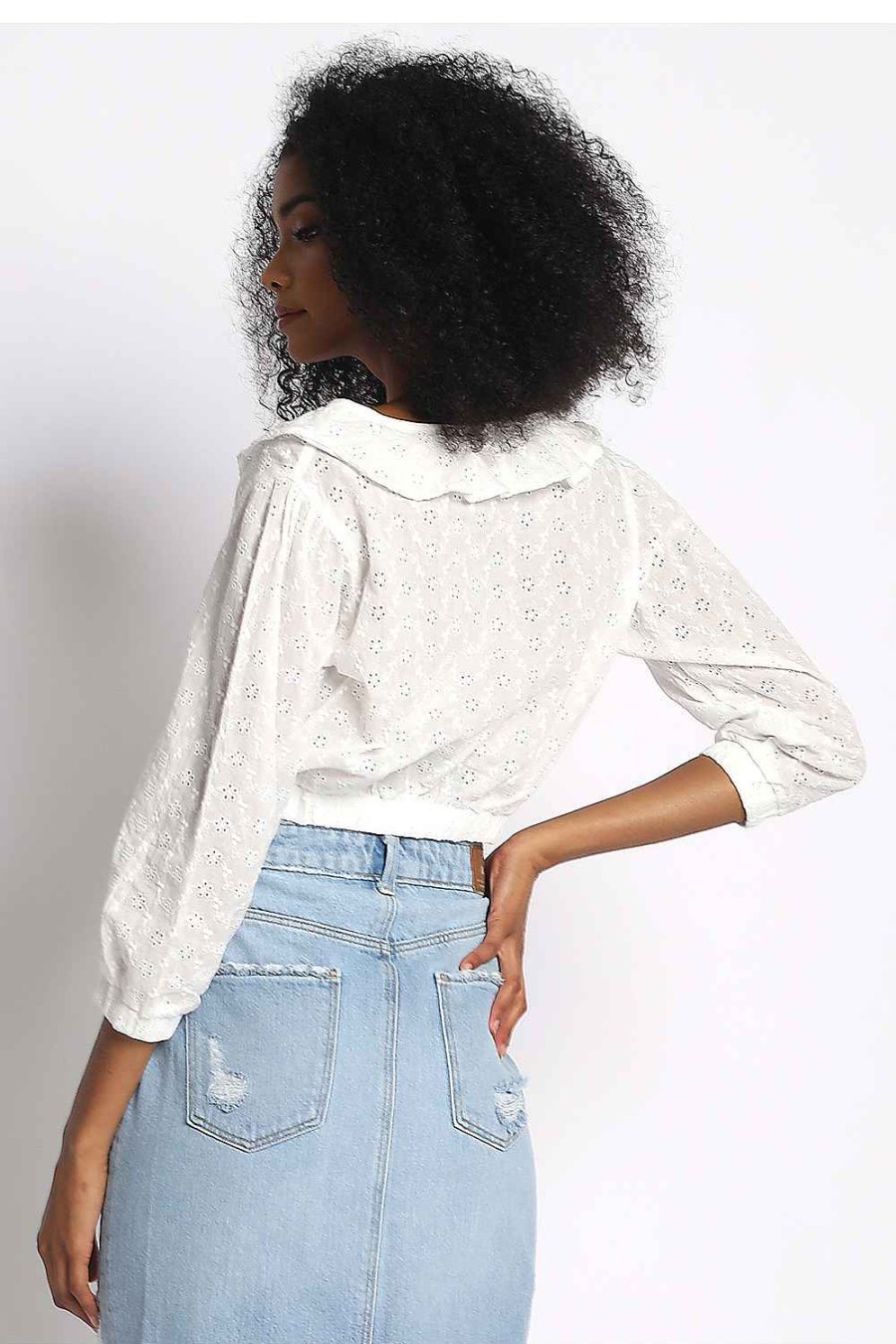 Women Sans Souci Crop Tops | Surplice Ruffle Top White