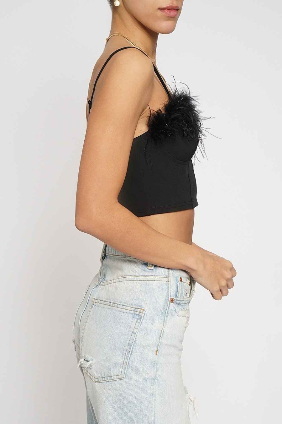 Women Sans Souci Sleeveless Tops | Feather Trim Bra Top