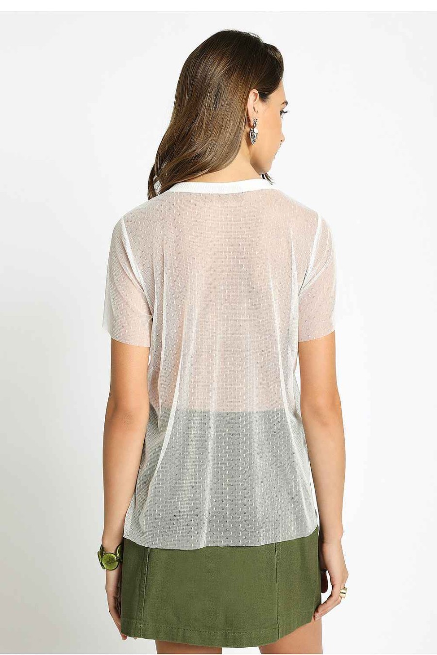 Women Sans Souci Shirts & T-Shirts | Mesh Tee With Smock Embellishment