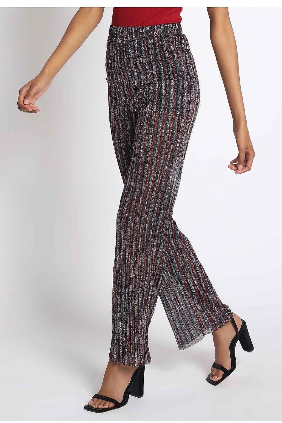 Women Sans Souci Pants | Metallic Striped Sheer Plisse Pants