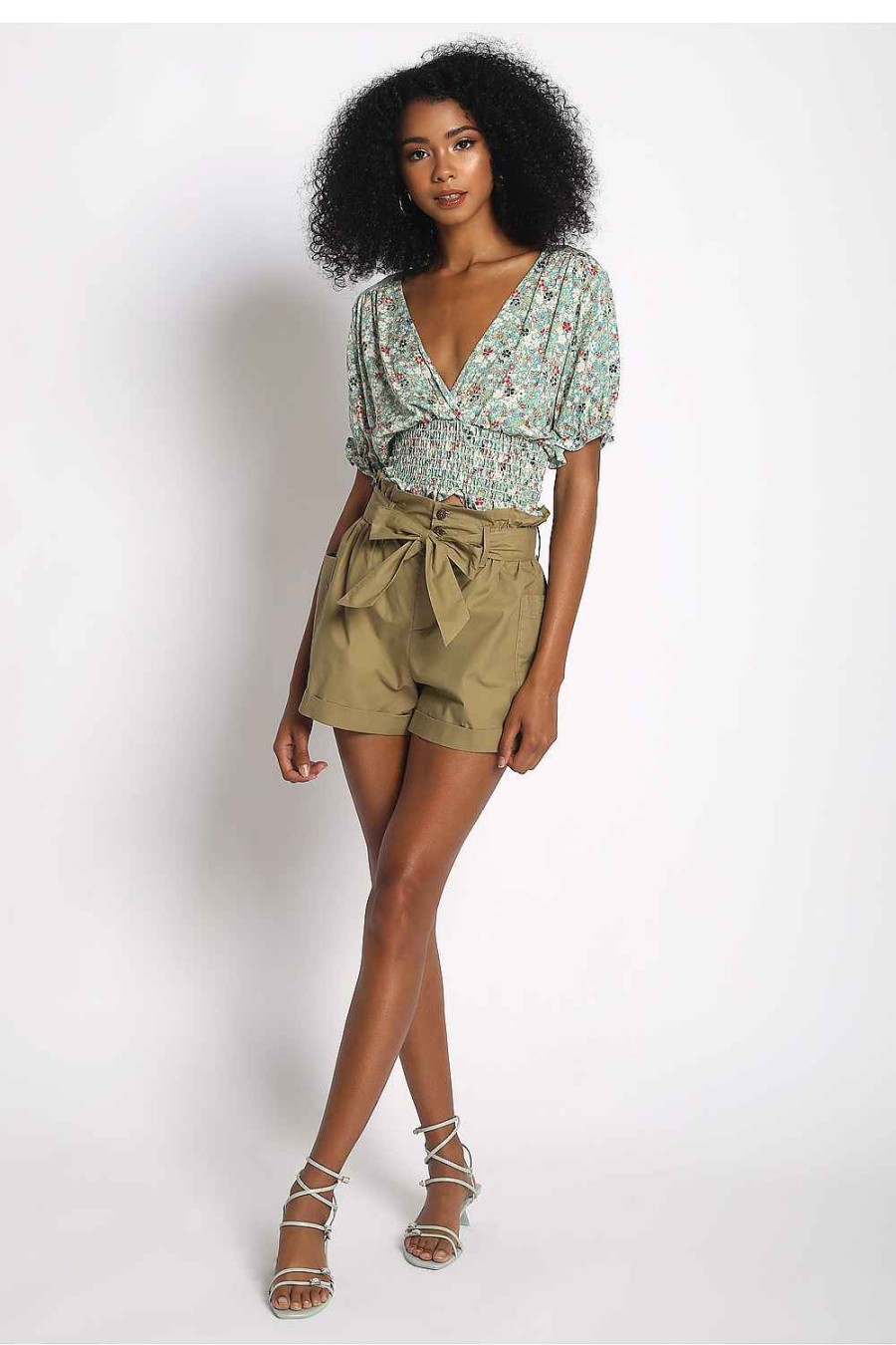 Women Sans Souci Short Sleeve Tops | Floral Print Surplice Top