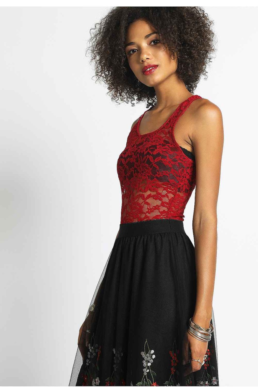 Women Sans Souci Tank Tops | Sleeveless Lace Bodysuit