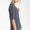 Women Sans Souci 3/4 Sleeve Tops | Funnel Neck Half Sleeve Top Navy