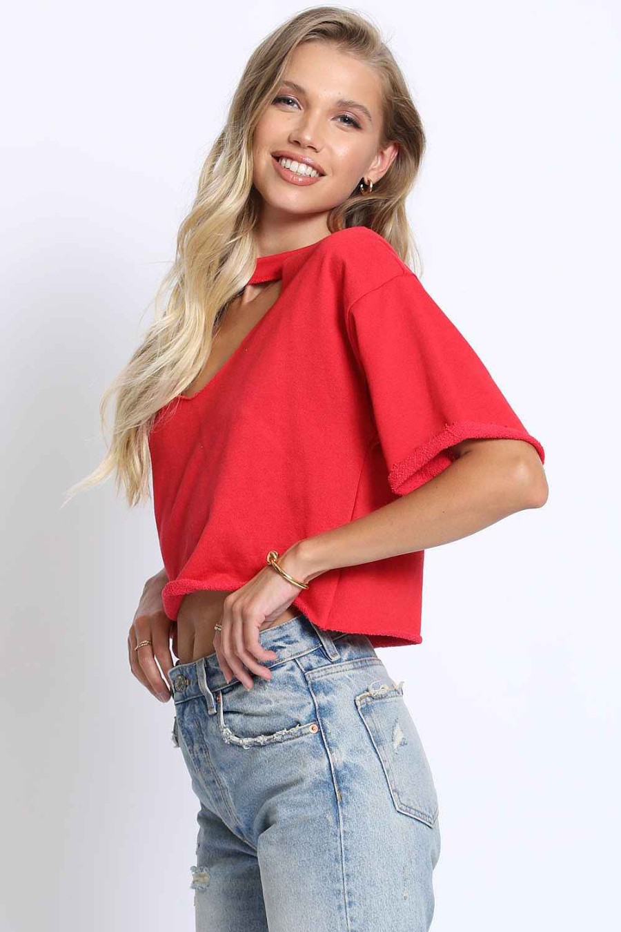 Women Sans Souci Shirts & T-Shirts | French Terry Choker Tee Red