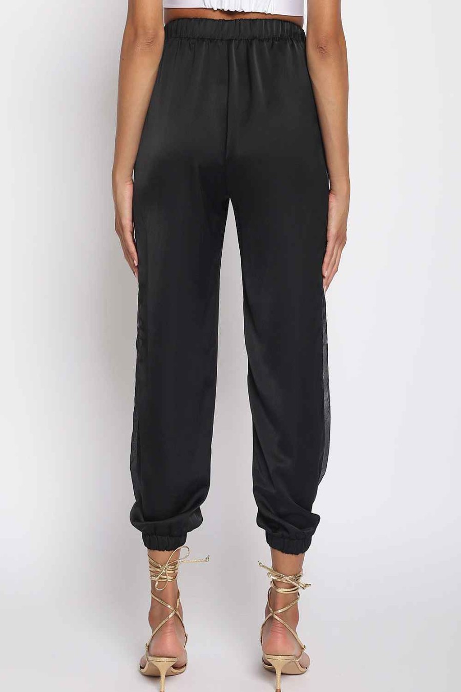 Women Sans Souci Pants | Sheer Side Satin Jogger Pants Black