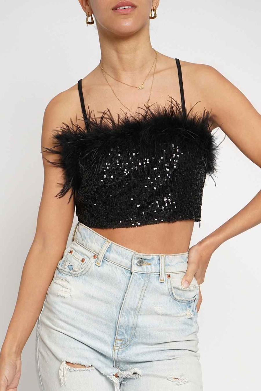 Women Sans Souci Crop Tops | Feather Trim Sequin Top