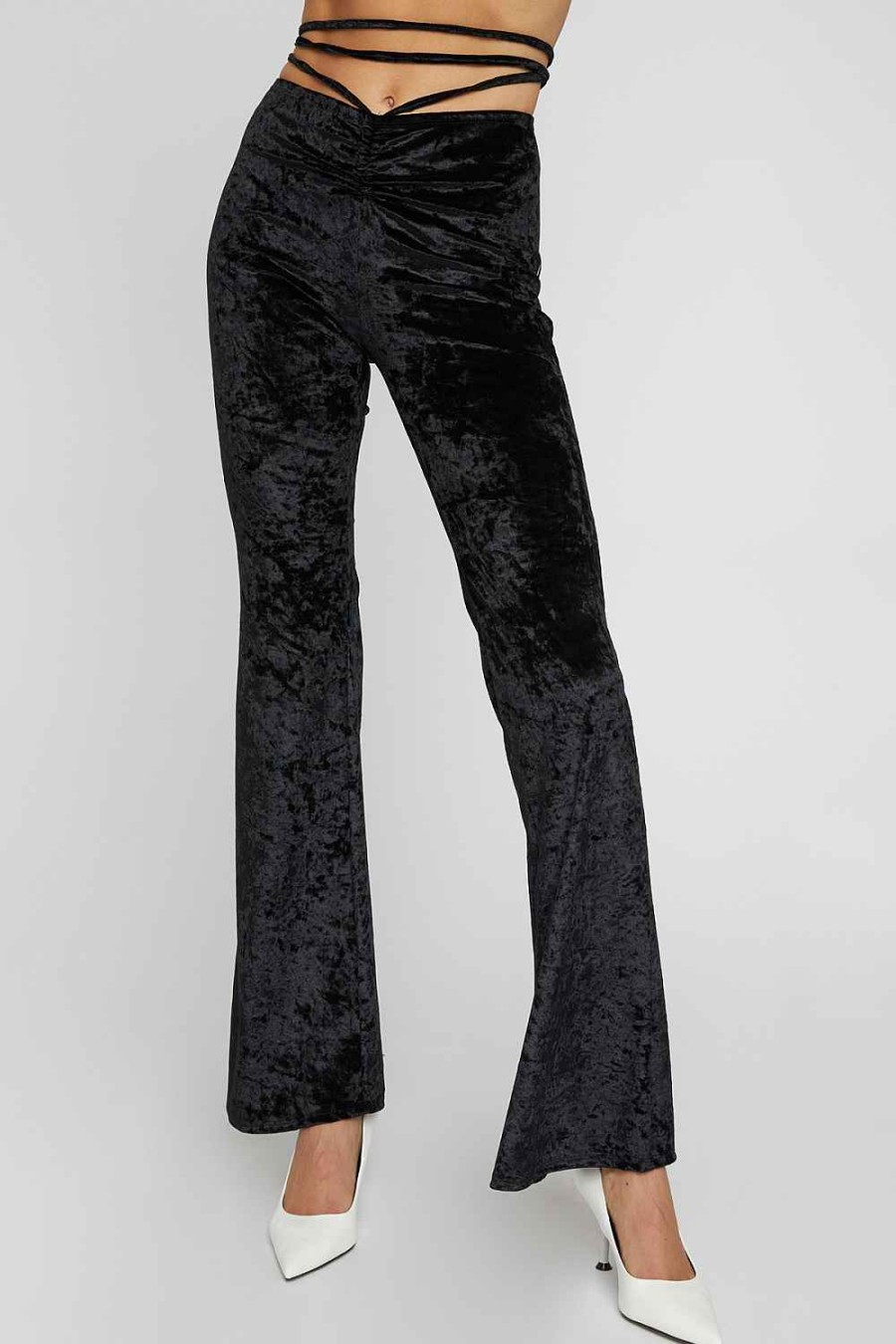 Women Sans Souci Pants | Velvet Flared Tie Pants Black