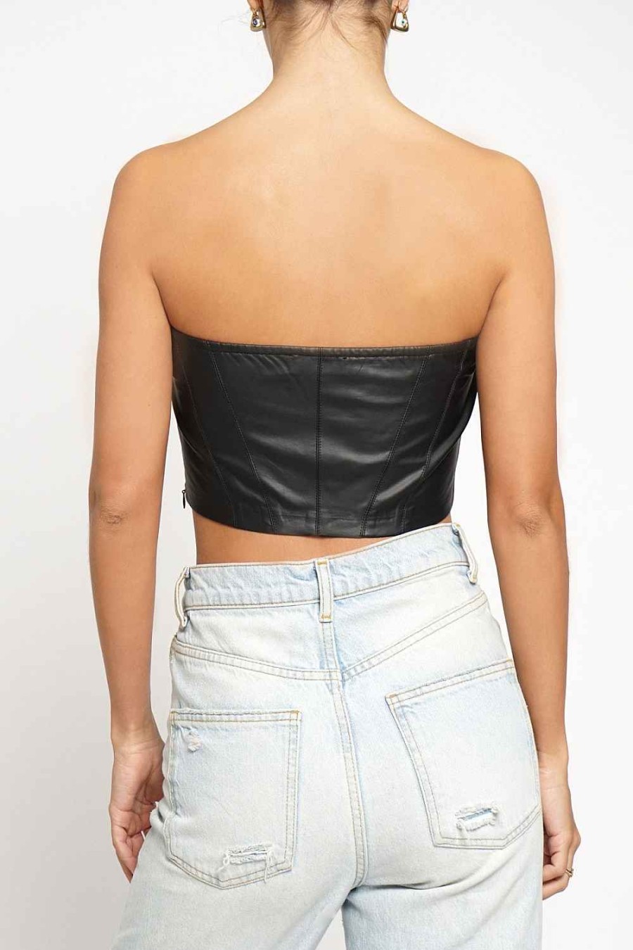 Women Sans Souci Crop Tops | Strapless Pu Bustier