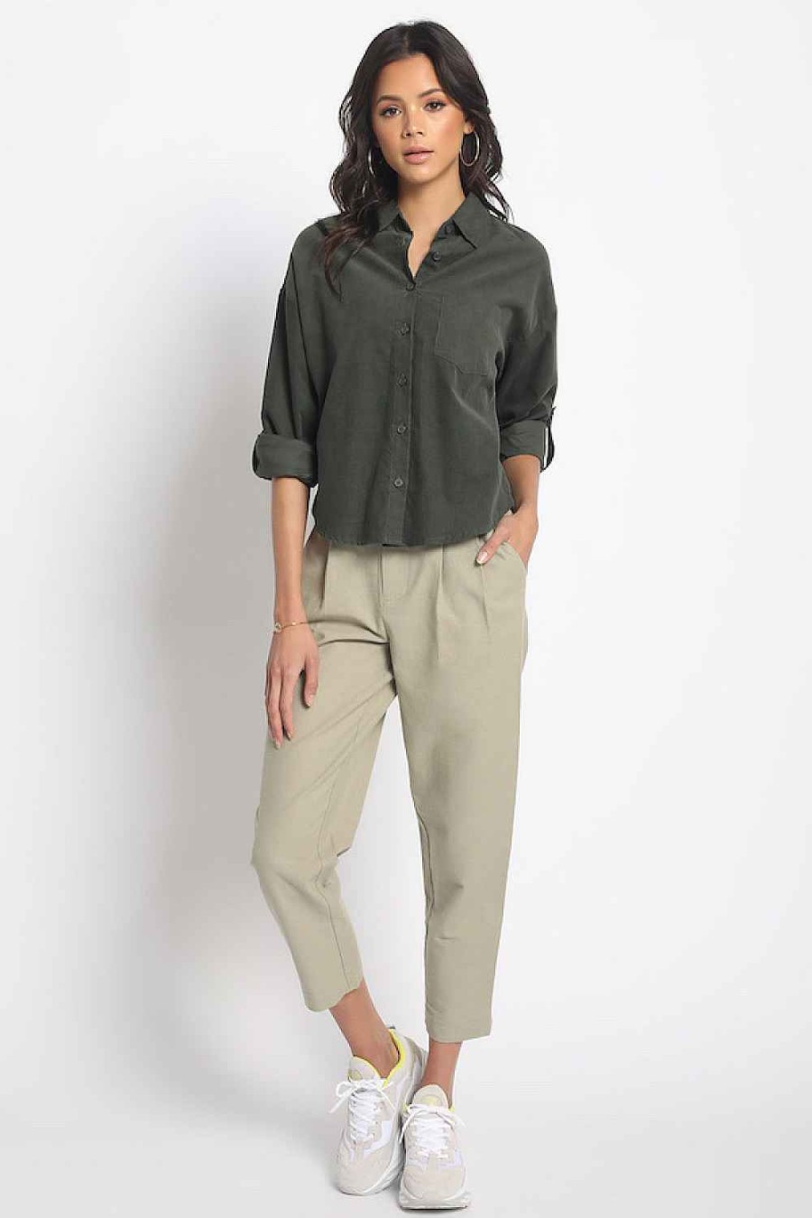 Women Sans Souci Long Sleeve Tops | Pocket Button Down Shirt