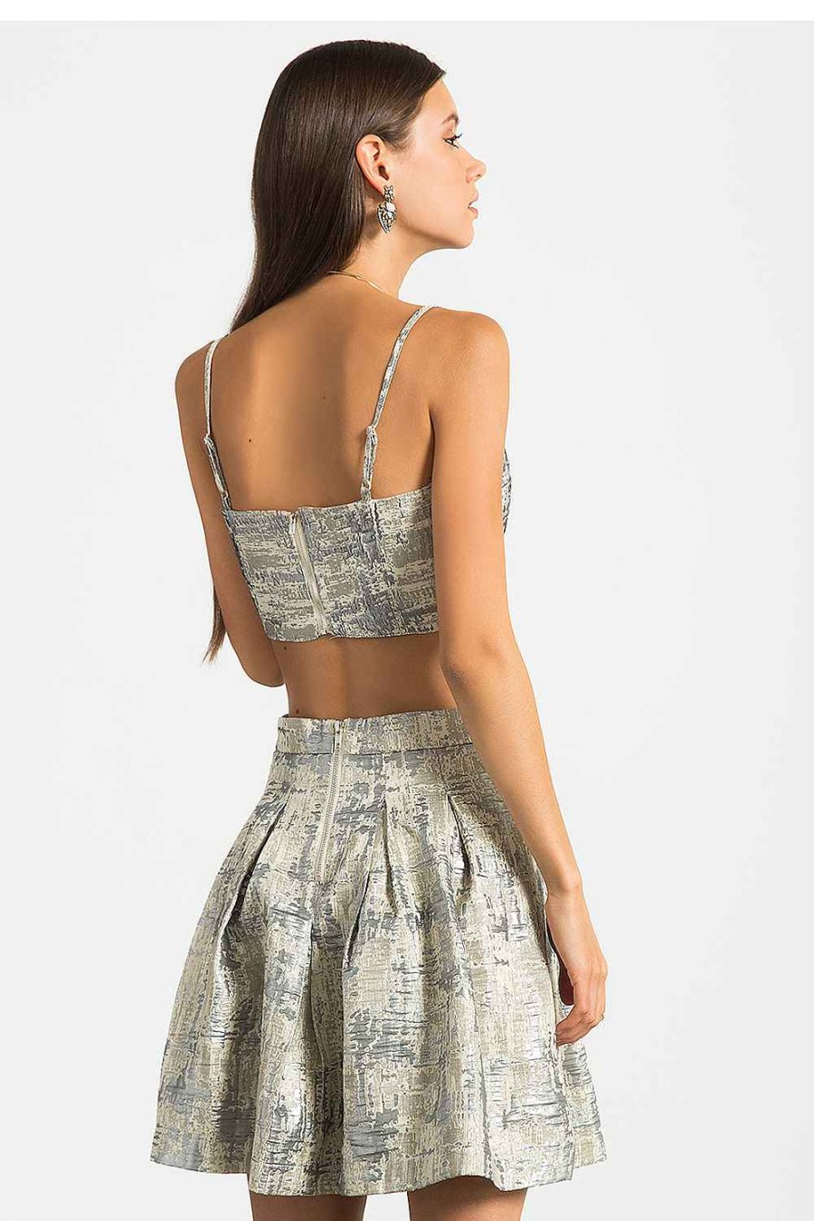 Women Sans Souci Tank Tops | Brocade Crop Top Silver