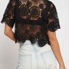 Women Sans Souci 1/2 Sleeve Tops | Boxy Crochet Lace Crop Top