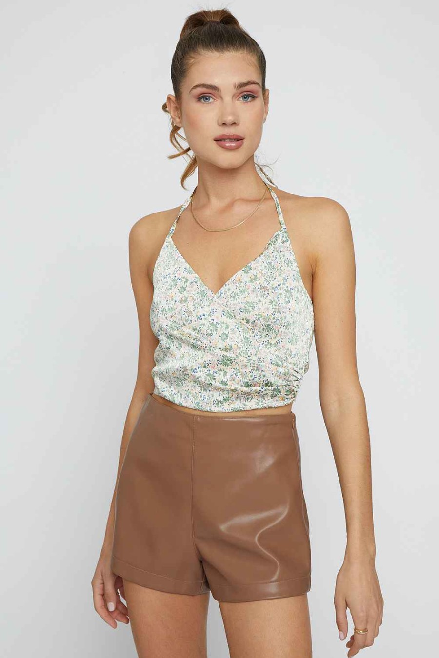 Women Sans Souci Sleeveless Tops | Satin Halter Tie Top