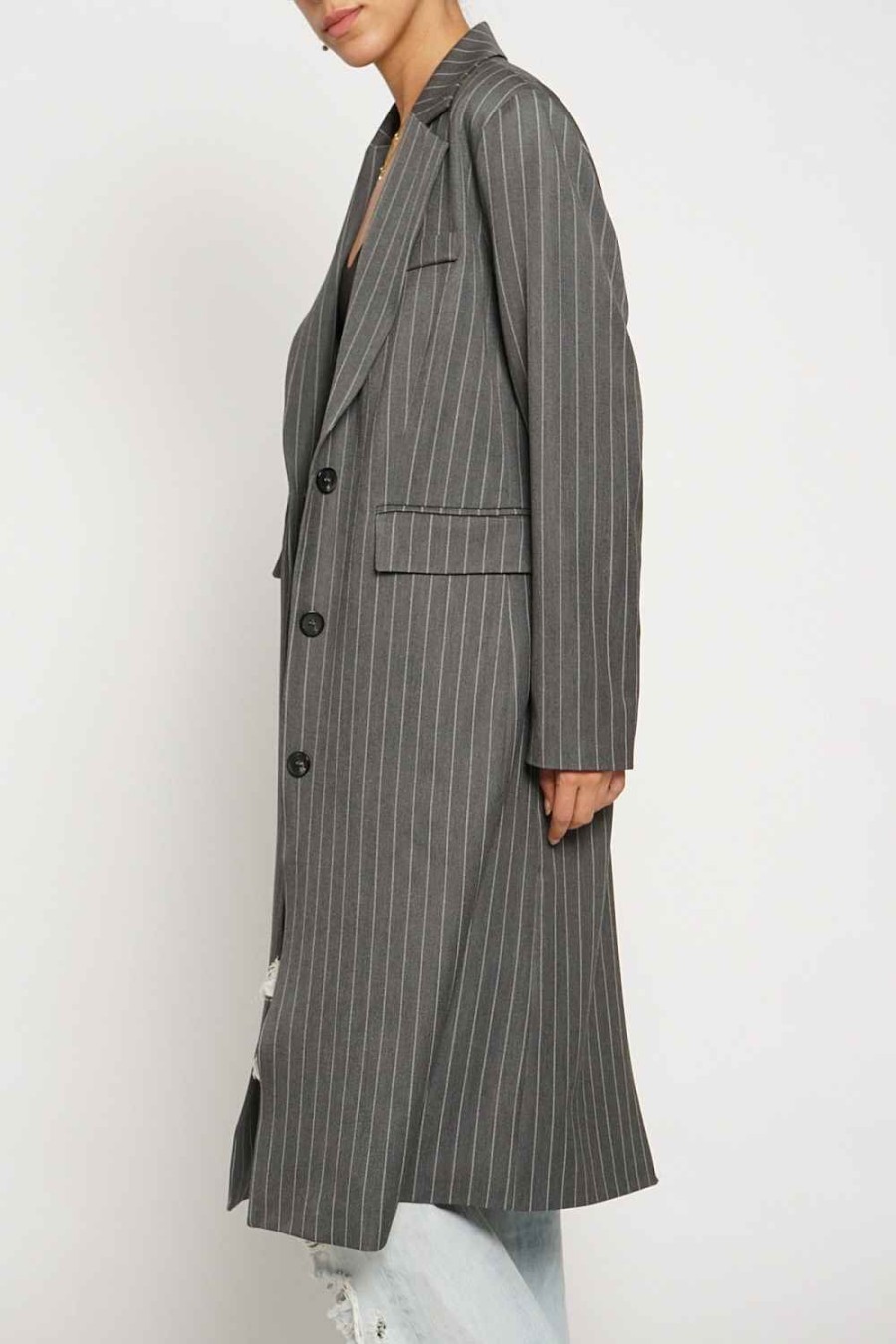 Women Sans Souci Coats | Pinstripe Long Coat