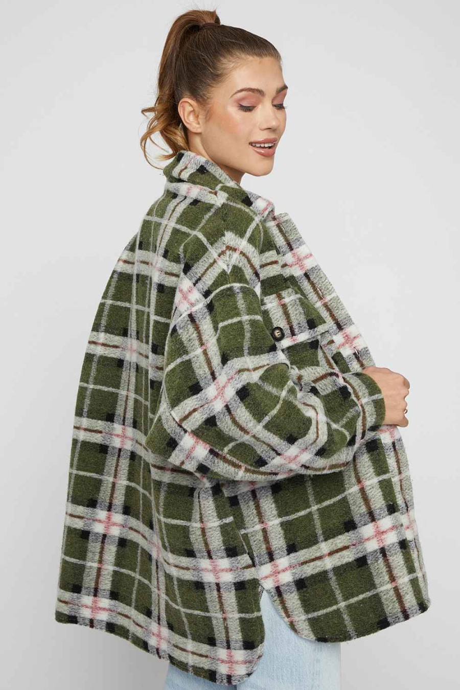 Women Sans Souci Jackets | Big Plaid Shacket