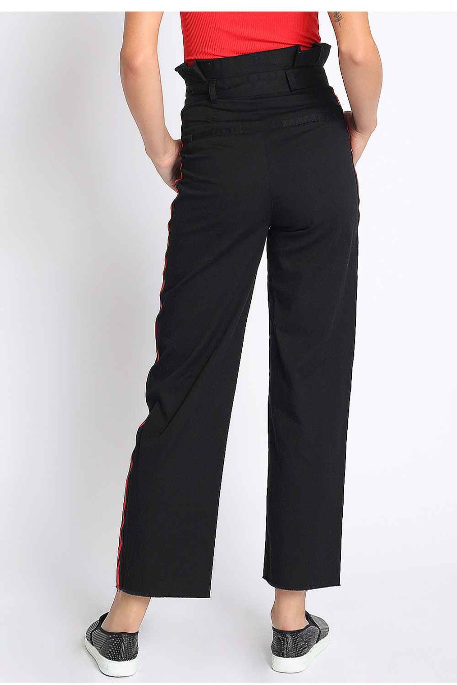 Women Sans Souci High-Waisted | Paper Bag Side Stripe Pants Black