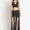 Women Sans Souci Sleeveless Tops | Polka Dot Knit Halter Top Blk Wht