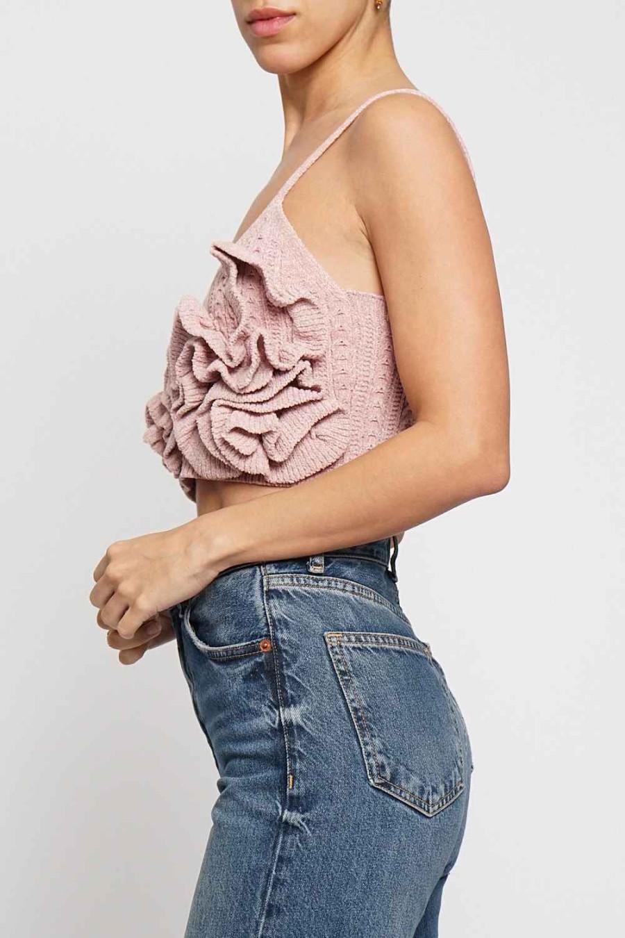 Women Sans Souci Tank Tops | Chenille Ruffle Cropped Cami