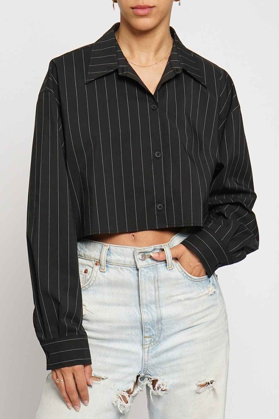 Women Sans Souci Crop Tops | Pinstripe Poplin Cropped Shirt