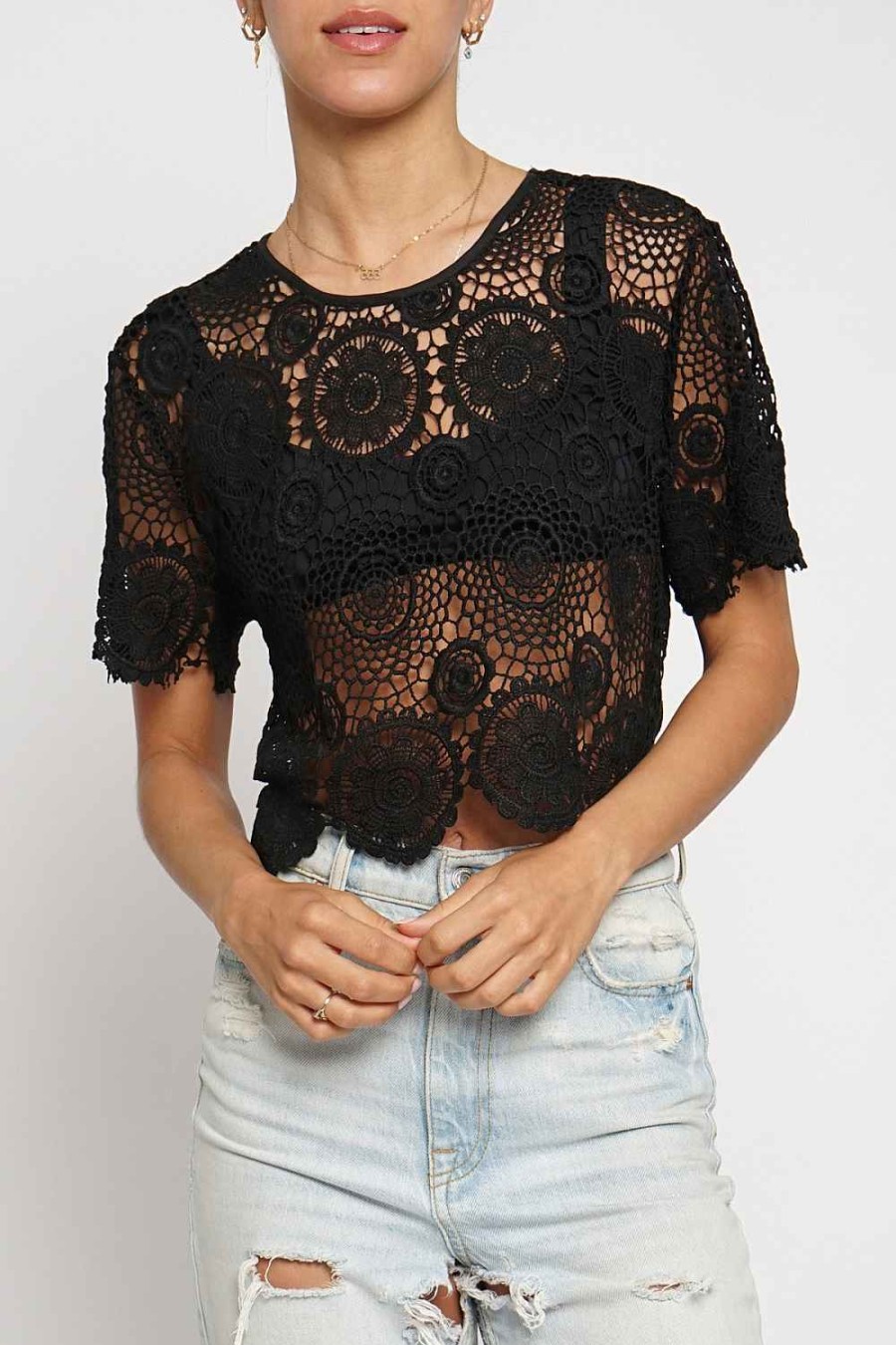 Women Sans Souci Crop Tops | Boxy Crochet Lace Crop Top