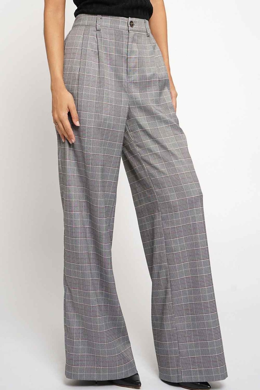 Women Sans Souci Pants | Plaid Double Pleated Front Trouser