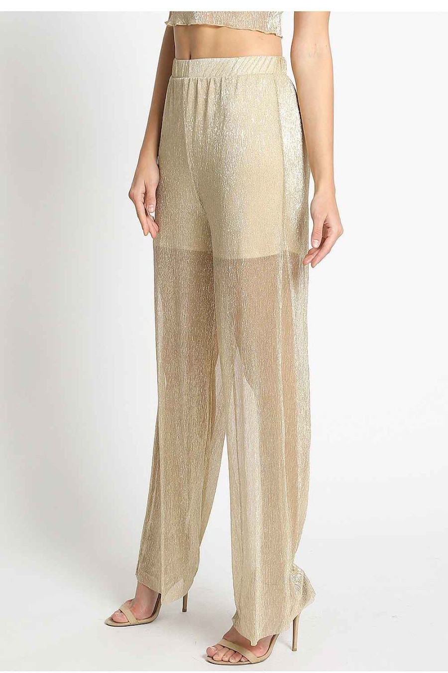 Women Sans Souci Pants | Metallic Mesh Pants Lt Gold