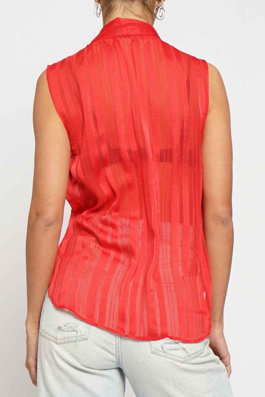 Women Sans Souci Sleeveless Tops | Stripe Tie Sleeveless Blouse