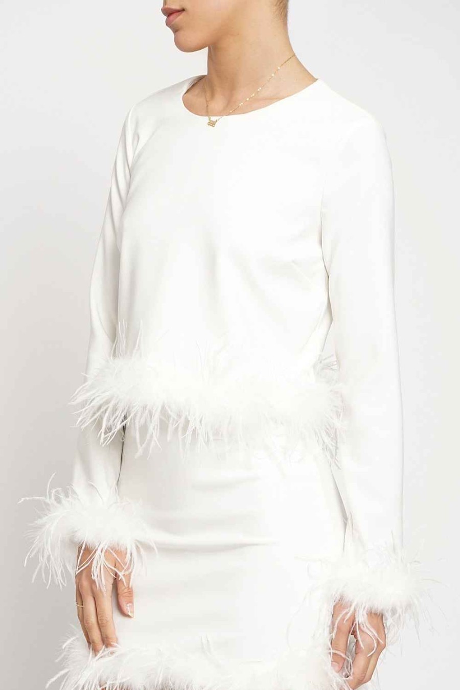 Women Sans Souci | Feather Trim Long Sleeve Top